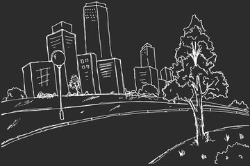 Road city graphic black white city landscape sketch illustration vector with black background