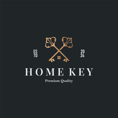 Home security design simple key logo old vintage minimalist template illustration