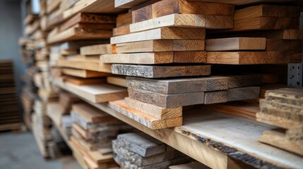 Variety of Natural Wood Planks Stacked