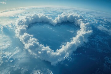 Heart-shaped cloud outline over Earth, view from space, symbol of love and care for the planet, AI-generated