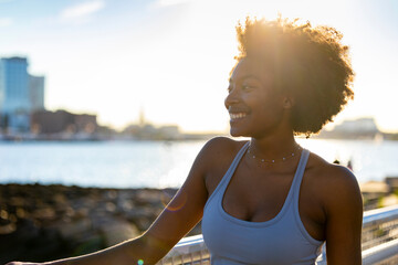 Young healthy black athlete Portrait backlit 