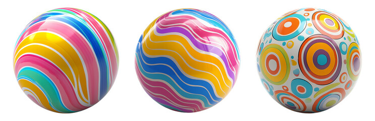 Obraz premium Decorative Balls with Vibrant Patterns Isolated on transparent background