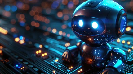 Fototapeta premium Futuristic small robot on circuit board.