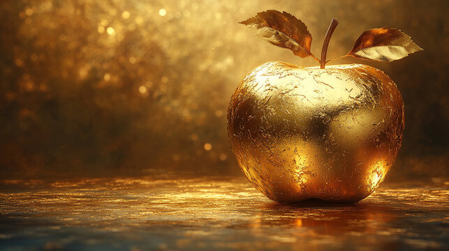 golden and shiny apple symbolizing knowledge, temptation, and prosperity, beautifully showcased with a radiant glow, representing the allure of temptation and the promise of success and abundance