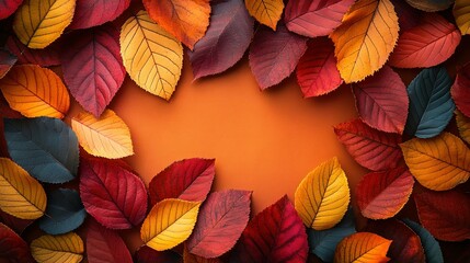 Fototapeta premium Autumn Leaves Frame Orange Background