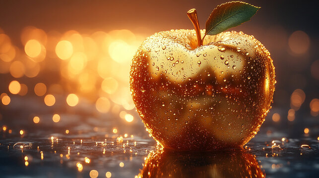 golden and shiny apple symbolizing knowledge, temptation, and prosperity, beautifully showcased with a radiant glow, representing the allure of temptation and the promise of success and abundance