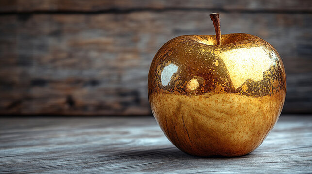 golden and shiny apple symbolizing knowledge, temptation, and prosperity, beautifully showcased with a radiant glow, representing the allure of temptation and the promise of success and abundance