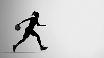 Fototapeta premium A silhouette of a person dribbling a basketball, emphasizing motion and athleticism.