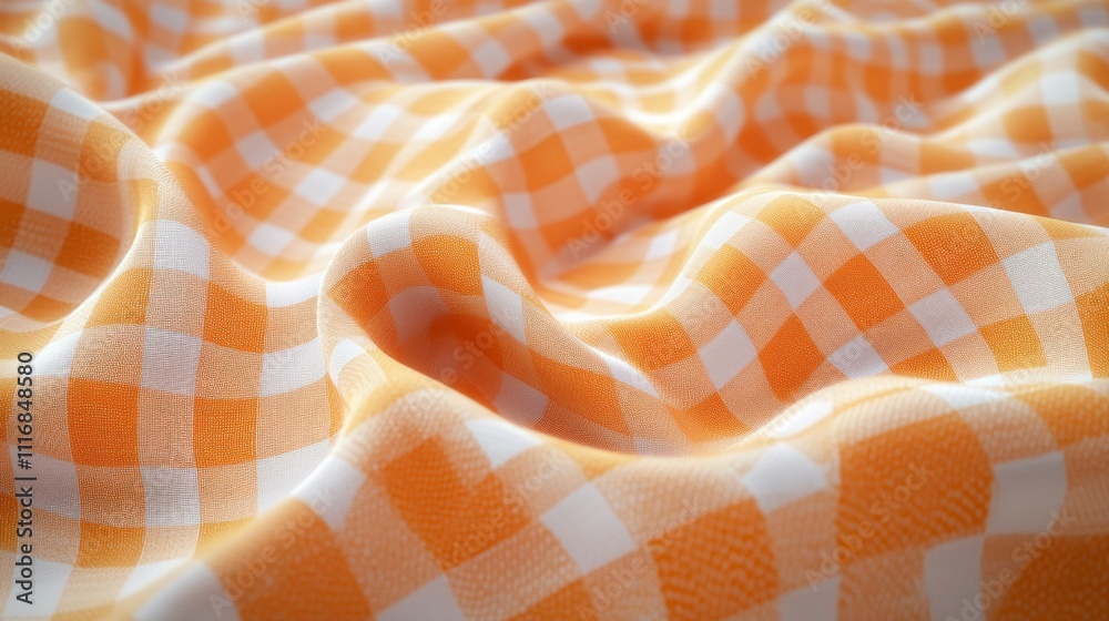 Aufkleber this captivating close-up showcases a vibrant orange and white checkered fabric, its texture ripplin
