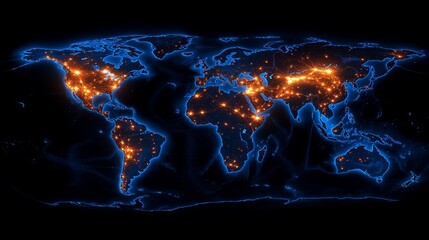 A world map with glowing networks demonstrates the global impact of technology, data, and communication, reflecting a connected and data-driven world and continents