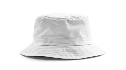 Fototapeta premium A simple white bucket hat, ideal for sun protection and casual wear.
