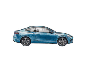 Fototapeta premium Elegant blue car illustration capturing the sleek design of modern automotive art