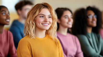 Fototapeta premium Multi-ethnic students diverse backgrounds concept. Diverse Group of Students in a Common Area Smiling