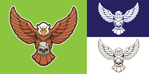 mascot logo eagle with skull good for team logo, club, community, sticker, tattoo design, t shirt design