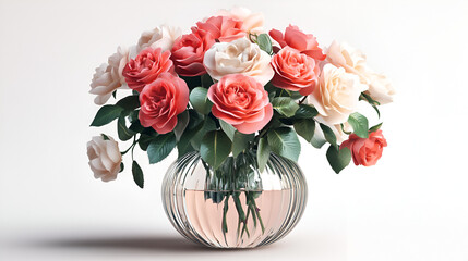 Fototapeta premium Roses in the Vase Flowers in the Vase Flower Room Decoration Aspect 16:9