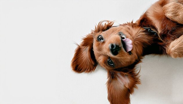 petit chien heureux et souriant sur le dos en ia