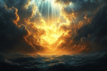 Obraz premium Divine Light and Grace Illuminating the Sky with Heavenly Presence and Spiritual Truth
