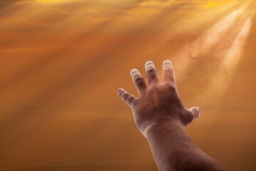 Human hands palms in worship to God, religion concept.