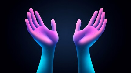 Obraz premium Neon Glowing Hands Reaching Upward Hope Prayer Spirituality