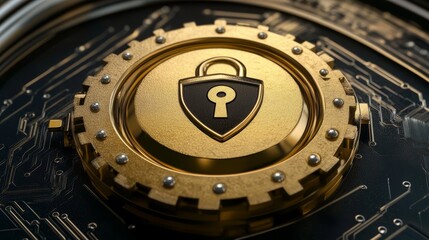 Obraz premium Gold Security Lock on Circuit Board Digital Protection Concept