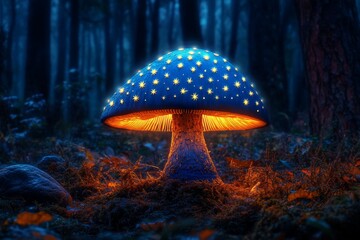 Glowing Blue Mushroom in Mystical Forest