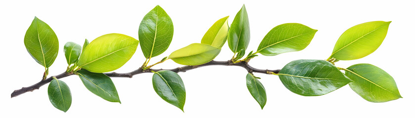Fototapeta premium Vibrant Green Branch with Lush Leaves - A Realistic Photo of Spring Foliage