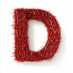 Shape D alphabet red grass texture uppercase for font decoration isolated white background