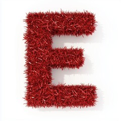 Shape E alphabet red grass texture uppercase for font decoration isolated white background