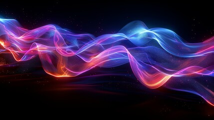 Obraz premium Abstract Neon Waveforms: Glowing Pink, Blue, and Orange Energetic Streams