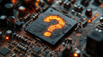 A floating technological computer chip glowing with a futuristic blue light surrounded by digital circuitry symbolizing innovation connectivity and advanced computing in a high-tech environment