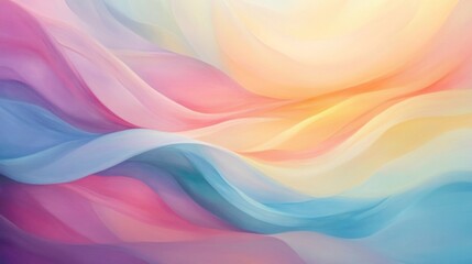 An abstract painting with soft, flowing lines in pastel colors, evoking the gentle movement of water and light.