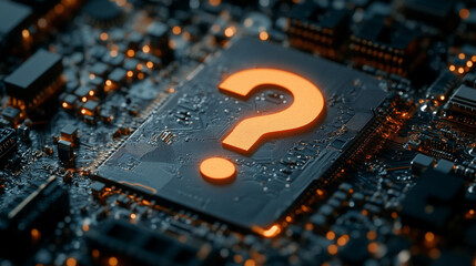 A floating technological computer chip glowing with a futuristic blue light surrounded by digital circuitry symbolizing innovation connectivity and advanced computing in a high-tech environment