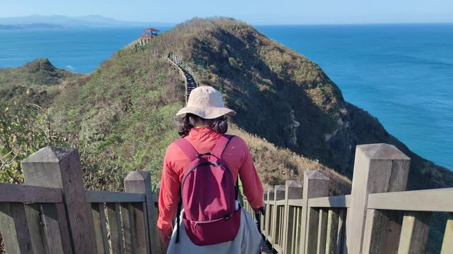 Bitoujiao Trail, New Taipei City - 2024/12/01: Binhai Line, Lighthouse Line and Ridge Valley Line are an intellectual hiking route, Bitoujiao Trail, New Taipei City