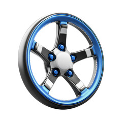 Obraz premium Glossy Alloy Wheel with Blue Accents on Transparent Background