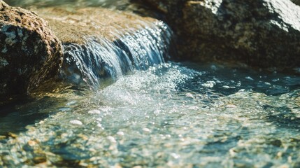 Close-up of a Small Waterfall and Clear Stream