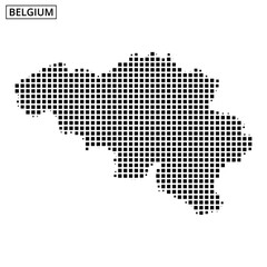 Map outline of Belgium with dotted pattern highlighting regions and borders