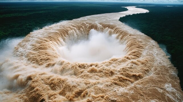 Aerial View of the Breathtaking Guaira Falls in Brazil