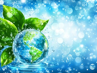 Earth  Green Leaves  Water Drops  Blue Background  Eco