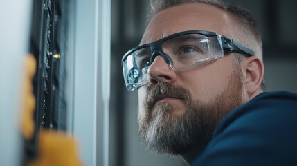 Focused Technician Inspecting Server Rack