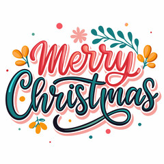 Obraz premium Merry Christmas festive lettering with floral design elements. (1)