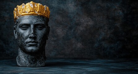 ancient greek king statue with golden crown