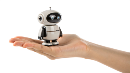 a hand holding mini robot toy,