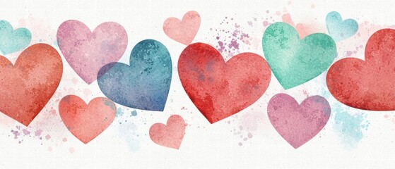 Fototapeta premium Colorful watercolor hearts background