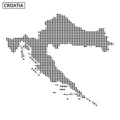 Obraz premium Black dot map of Croatia on a white background highlighting its shape