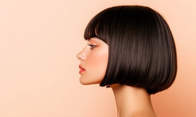 Naklejka premium Side view of European American girl with bob haircut, Generative AI 
