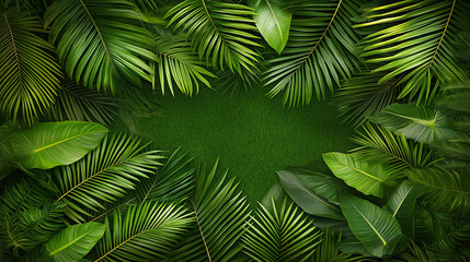 Tropical Paradise: Lush green foliage creates a vibrant and exotic frame, perfect for adding a touch of nature to your designs.  