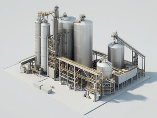 Obraz premium Agricultural plant with large storage silos and conveyor systems