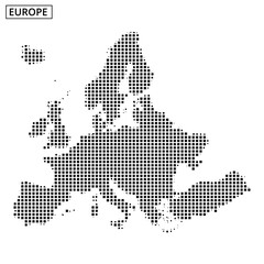 Detailed map outline of Europe illustrated with black dots over a light background