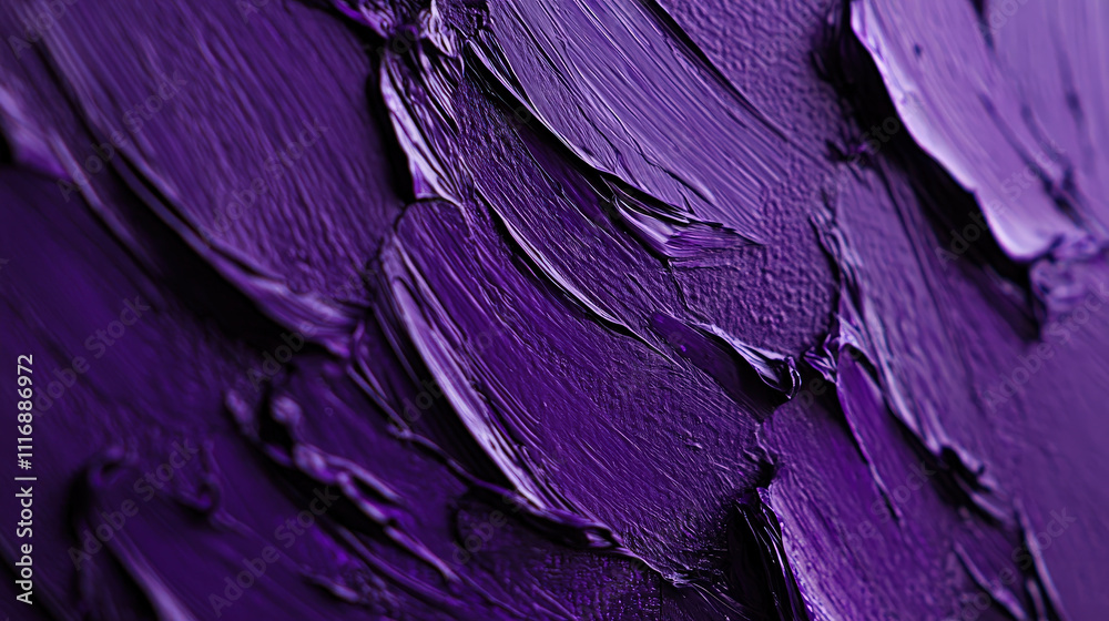 Poster rich purple paint strokes create an abstract, textured composition, showcasing depth and vibrant col