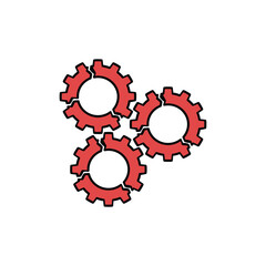 Gear machinery piece icon illustration graphic design in black and red colors. Design elements illustration icon setting, option and technology theme